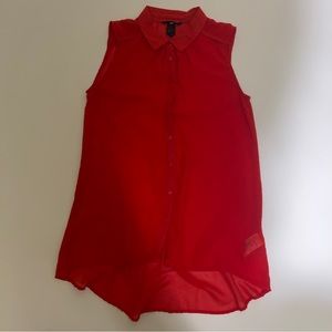H&M Red Sleeveless High-Low Button-Up Blouse
